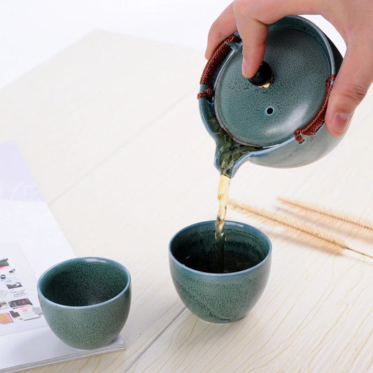 New Ceramics style Travel tea set Include 1 Pot 2 Cup,kung fu gaiwan teapot teacup, personal office travel portable Teaware
