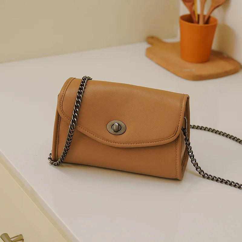 New Chains Bag for Women Fashion Genuine Leather Small Square Bags High Quality Solid One Shoulder Crossbody Bolsos Mujer