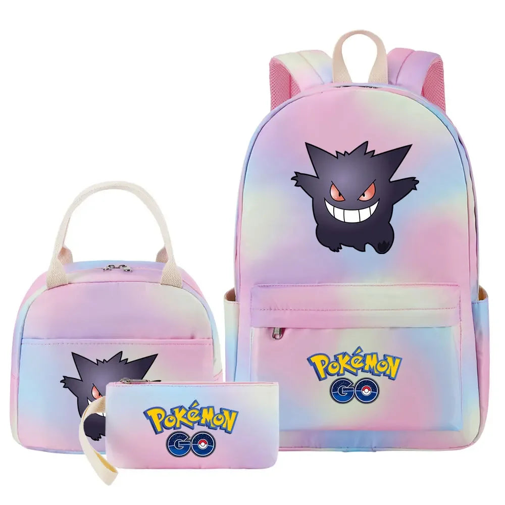 New Charmander Jigglypuff Girls Kids Pen Lunch Bags Bookbags 3 Pcs Women Teenagers Schoolbags Travel Laptop Rainbow Backpack