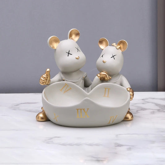 New Couple Bear Statue Ornament Love Heart Storage Box Cute Animal Figurines Resin Sculpture Living Room Home Decoration Gifts