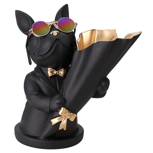 New Creative Dog Flower Arrangement Nordic French Bulldog Flower Vase Decorative Statue Table Living Room Home Decor Gift Crafts