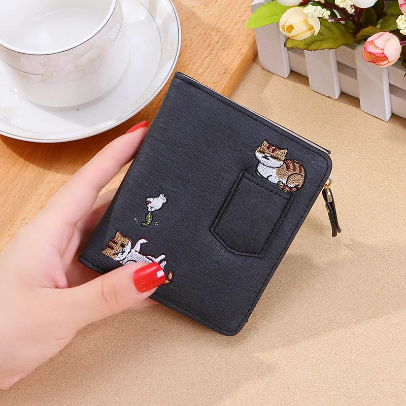 New Cute Animals Embroidery Wallets Purse for Women 2 Folding Designer Girls Mini Hasp Coin Wallet Female Ladies Short Money Bag