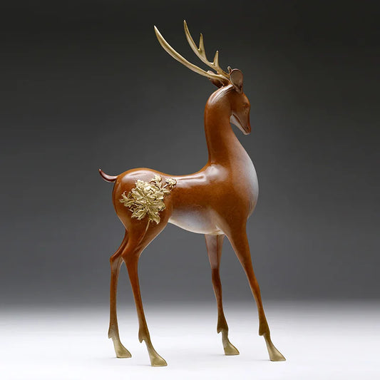 New Deer Statue Ornament Fine Brass Animal Figurine Office Desktop Home Decoration Luxury Entrance TV Cabinet Furnishings Gifts