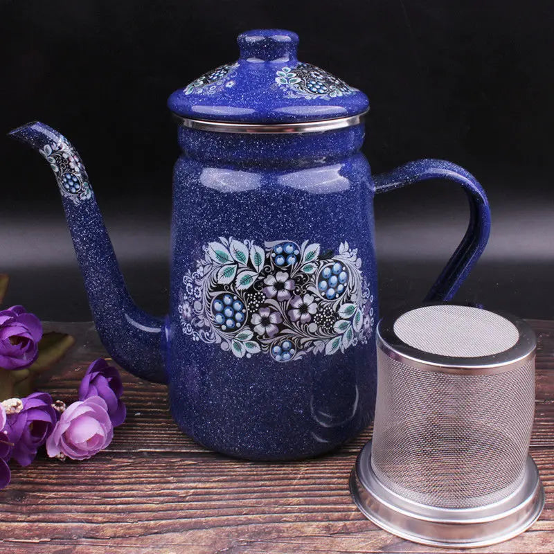 New Ethnic Style Enamel Milk Tea Pot Kettle Oil Pot Vinegar Pot Coffee Pot Tea Cooling Kettle Kitchen Supplies Hot AndCoolKettle