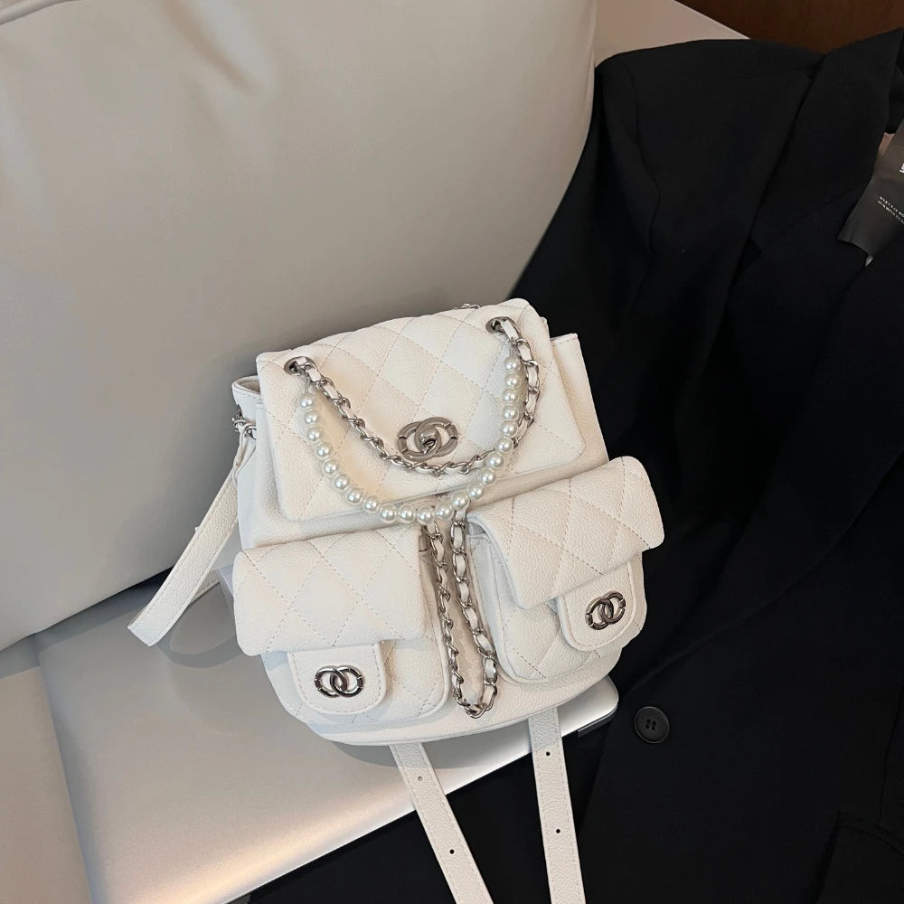 New Fashion High-quality Small Fragrant Rhombus Schoolbag Backpack Simple Texture Commuter Travel Backpack Large-capacity Bag
