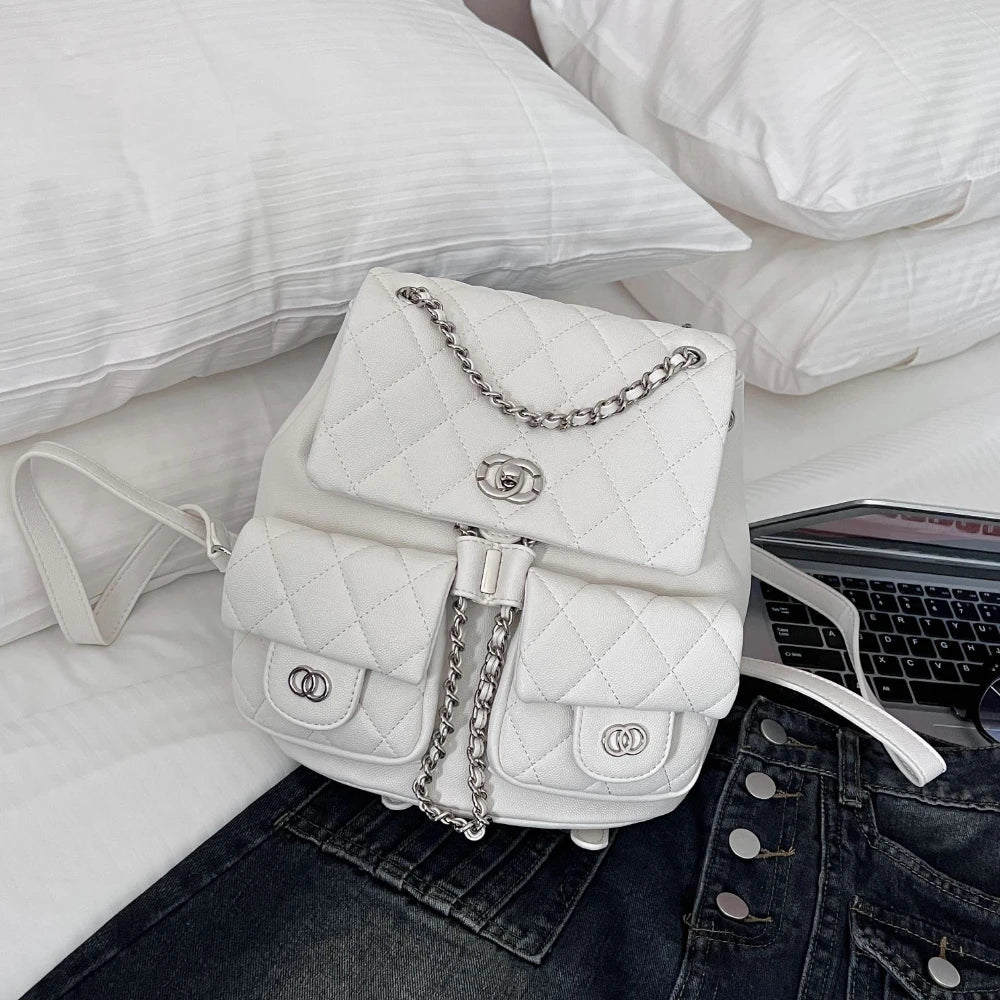 New Fashion High-quality Small Fragrant Rhombus Schoolbag Backpack Simple Texture Commuter Travel Backpack Large-capacity Bag