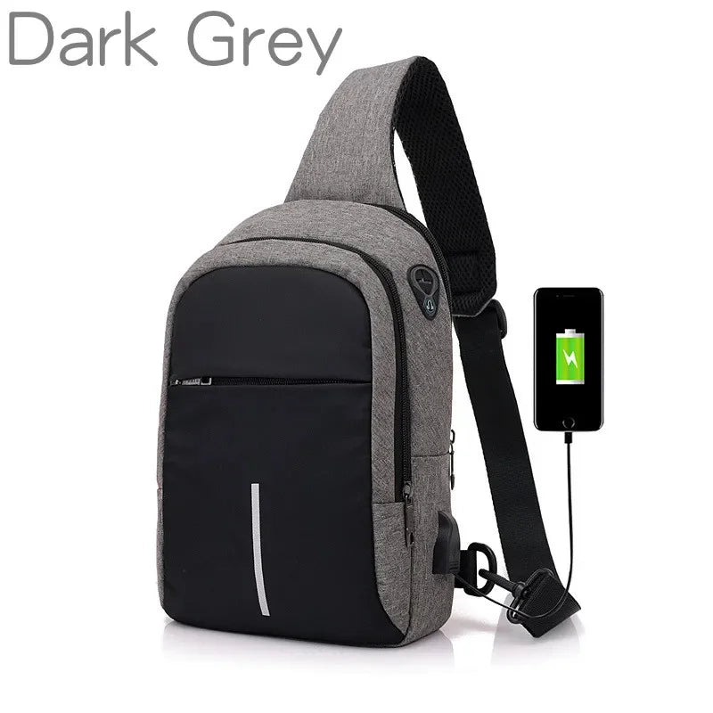 New Fashion Men's Chest Usb Charging Shoulder Backpack Waterproof Sling Cross Body Satchel Travel Bag Gifts 2024