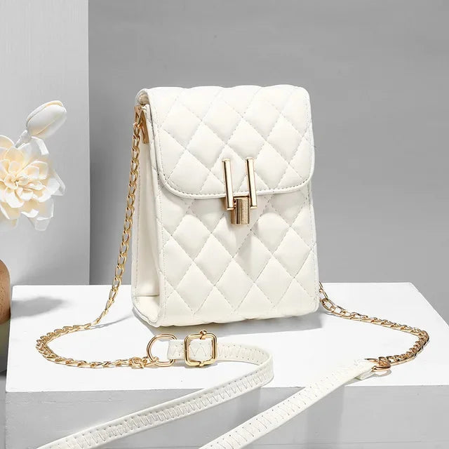 New Fashion PU Lozenge Plaid Mobile Phone Simple Chain Slant Western Style Single Shoulder Bag Ladies