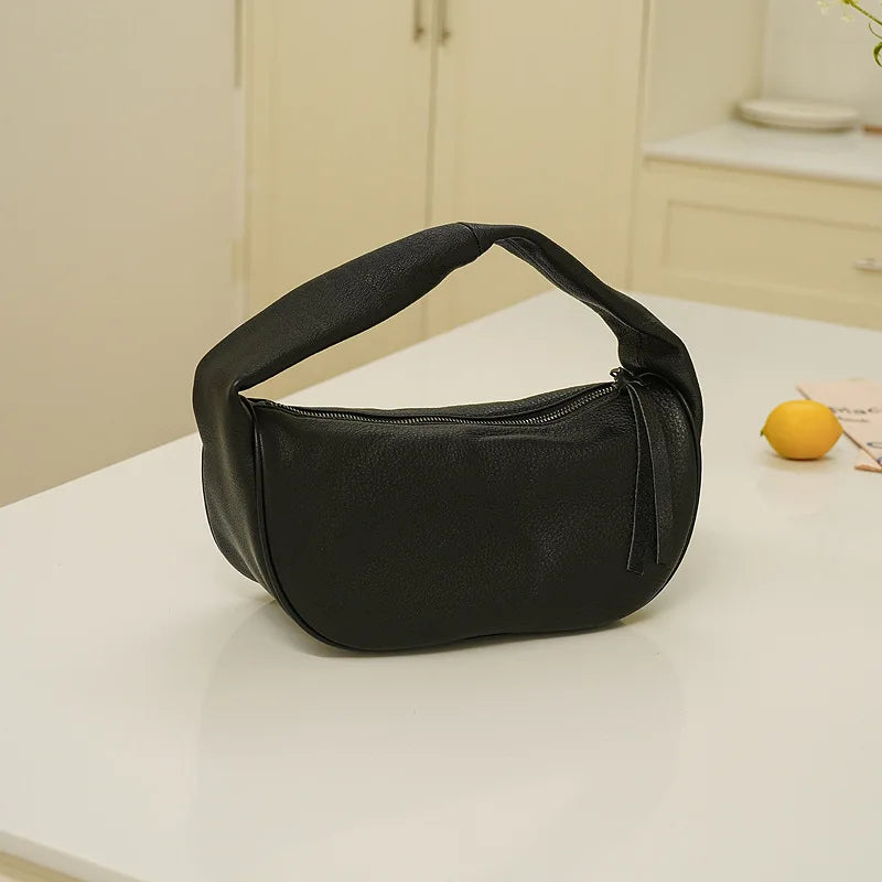 New Genuine Leather Handbags Female All-match Solid Soft Cowhide Hobos Fashion Commuter Purses Clutch Light Luxury Bolsas