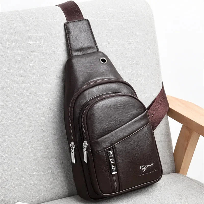 New Genuine Leather Men Travel Crossbody Business Black Chest Pack Casual Sling Male Shoulder Messenger Bag
