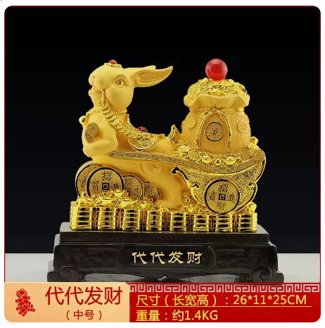New Gold rabbit feng shui decorations statue, children's birthday presents cute creative crafts Accessories for home decoration