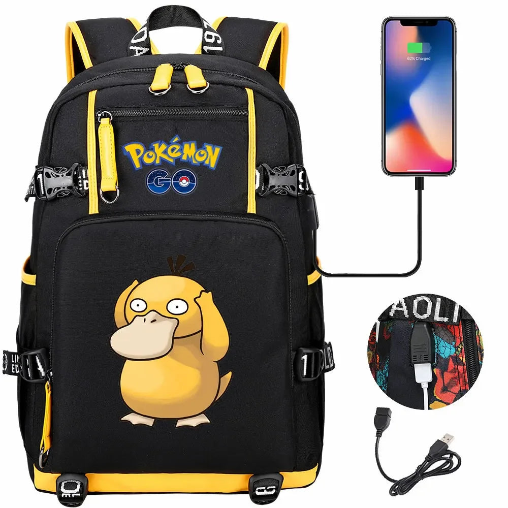 New Jigglypuff Psyduck USB Teenagers Schoolbags Women Men Laptop Travel Backpack Girl Boys Kids School Book Bags