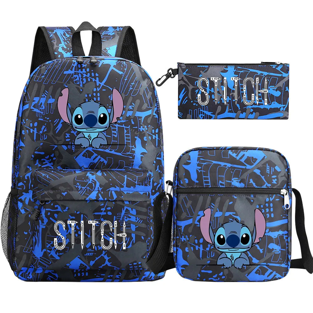 New Kawaii Stitch 3Pcs Boy Girl Kids School Book Bags Travel Backpack Shoulder Bag Pen Bag For Men Women