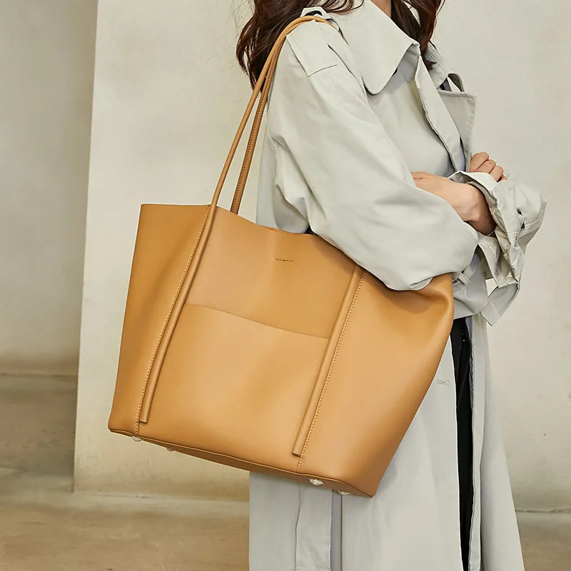 New Ladies Handbag Female Large Capacity Commuter Tote Bag Women's Purses Solid All-match Luxury Genuine Leather Elegant Bolsos