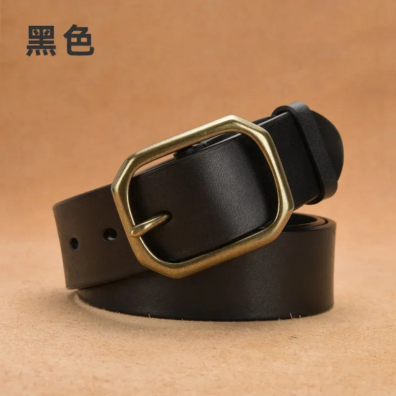 New Men's 3.8CM Wide Full-grain Leather Without Interlayer Casual Pin Buckle Vintage Cowhide Belt Free Shipping