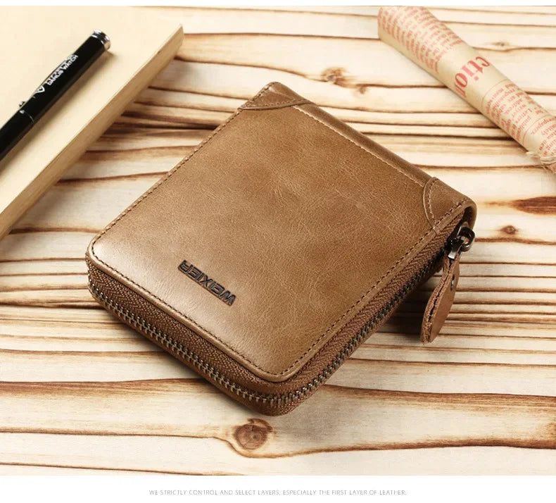 New Men's Zipper Men PU Photo Bank Card Holder Purse for Male Note Compartment Coin Pocket Wallets