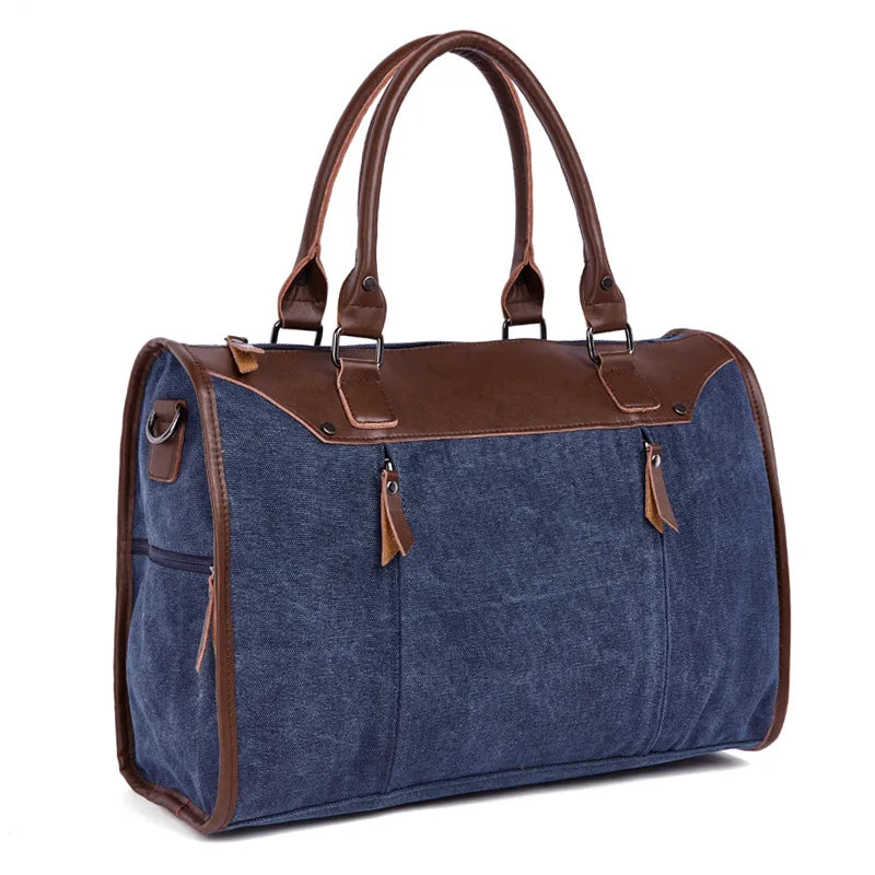 New Multifunctional Men's Handbag Woman Casual Canvas + PU Shoulder Bag Large Capacity Canvas Men Splice luggage Travel Bags