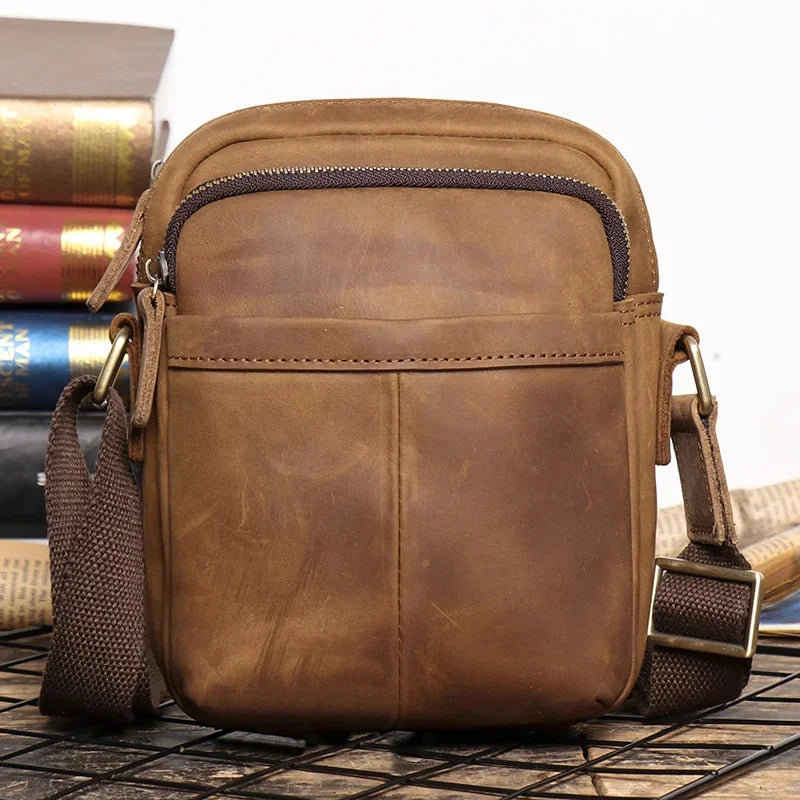 New Multifunctional Shoulder Bag Men's Simple Mini All-Match Pocket Solid Color Soft Leather Mobile Wallet Leathfocus