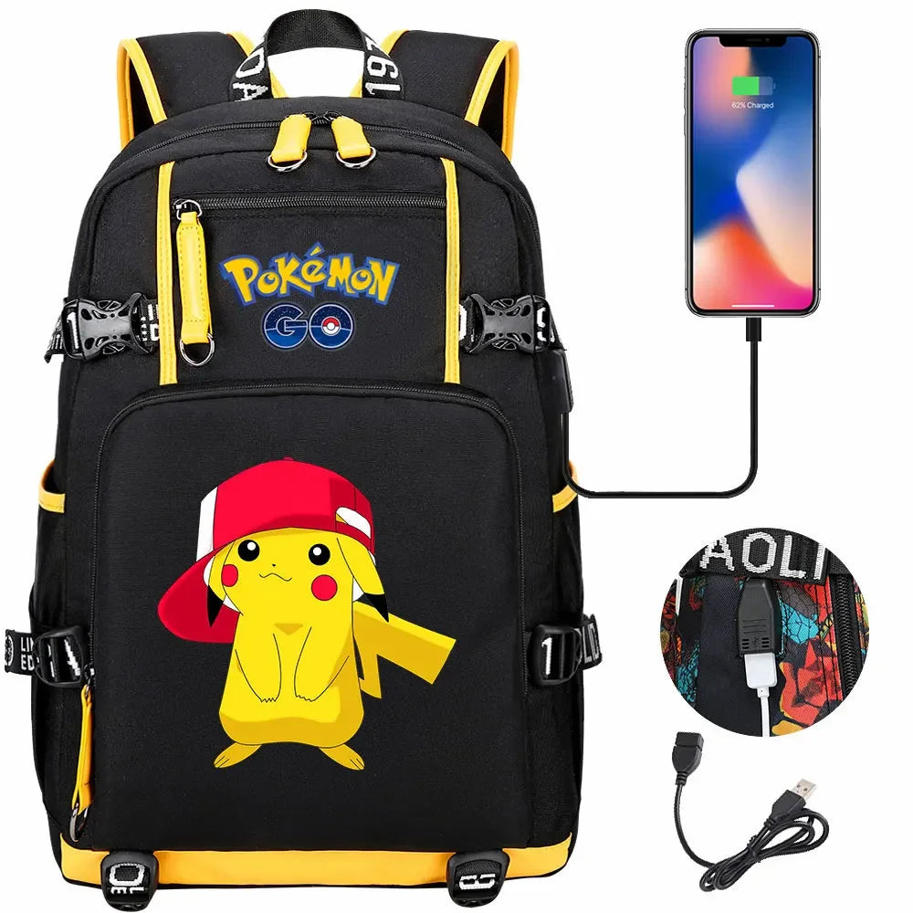 New Pikachu Prints USB Teenagers Schoolbags Women Men Laptop Travel Backpack Girl Boys Kids School Book Bags