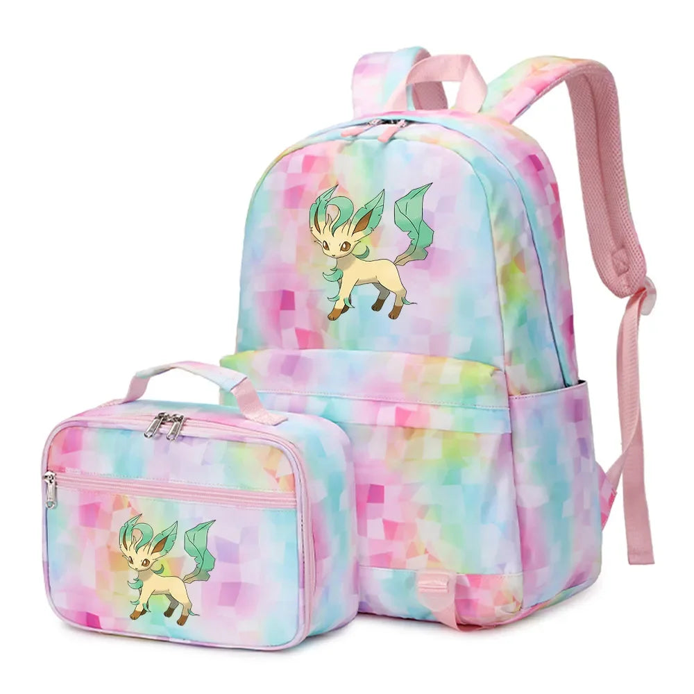 New Pokemon Eevee Sylveon 2Pcs Boys Girls Kids School Book Bags Travel Women Backpack Lunch Bag for Student Teenagers Sets