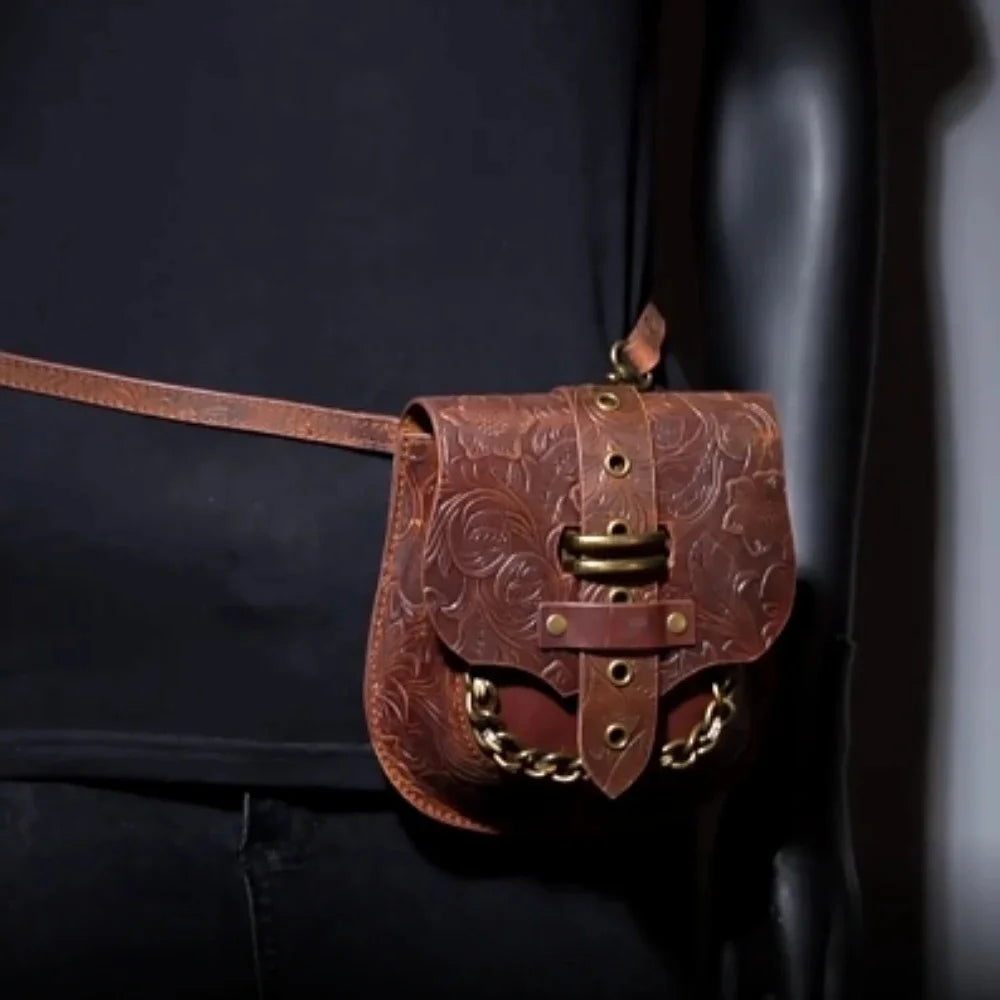 New Punk Women's Genuine Leather Shoulder Retro Style Cowhide Messenger Chain Bag