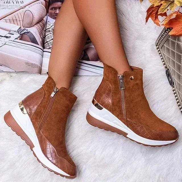 New Shoes And Zipper Women Wedge Ankle Autumn Women Low-top Vulcanized Boots Shoes Boots Winter Thick-soled Sneakers Chaussure