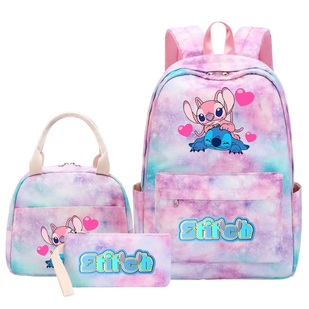 New Stitch Girls Kids Pen Lunch Bags Bookbags 3 Pcs Women Teenagers Schoolbags Travel Laptop Rainbow Backpack