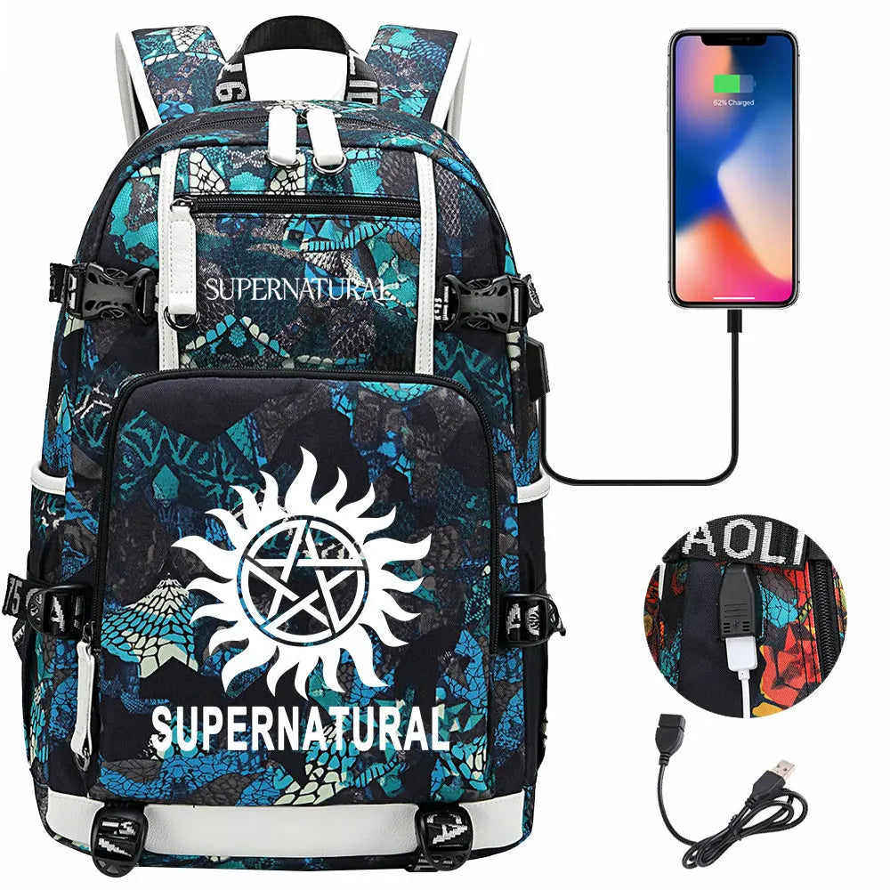 New Supernatural USB Large Capacity Teenagers Student Schoolbags Women Men Laptop Travel Backpack Boy Girl School Book Bags