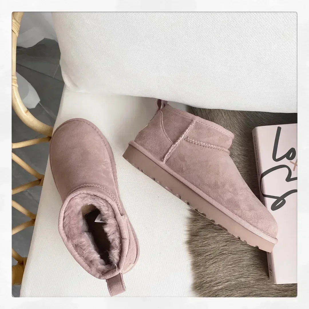 New Top Winter Warm Women's Ankle Flat Real Sheep Leather Natural Fur Casual Fashion Short Mini Snow Boot