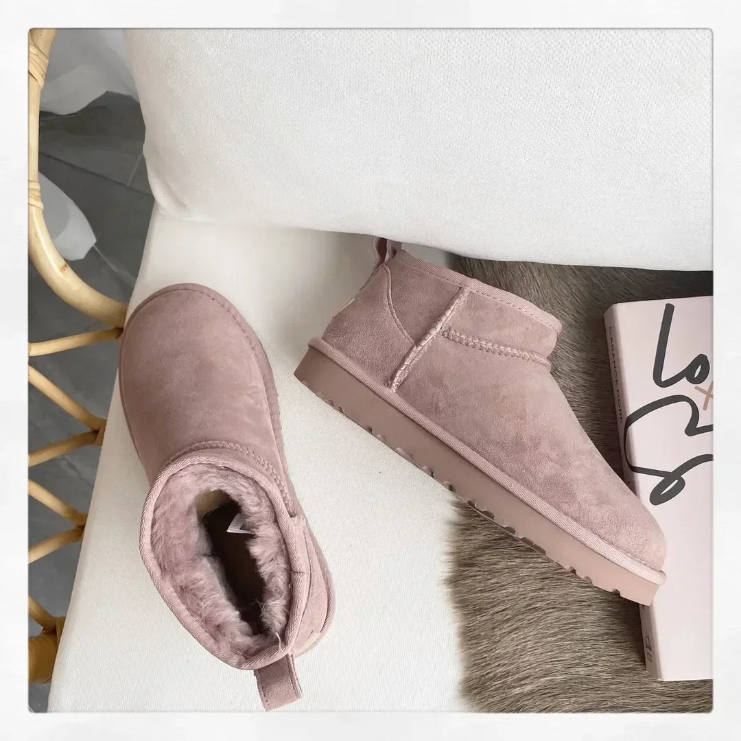 New Top Winter Warm Women's Ankle Flat Real Sheep Leather Natural Fur Casual Fashion Short Mini Snow Boot