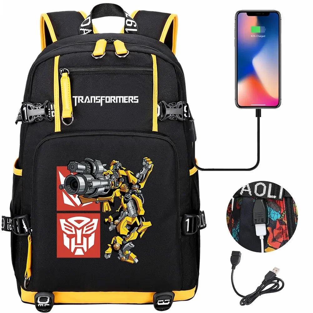 New Transformers Printed USB Teenagers Schoolbags Women Men Laptop Travel Backpack Girl Boys Kids School Book Bags