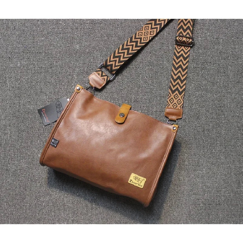New Vintage PU Leather Shoulder Large Capacity Youth Crossbody Casual Male Messenger Fashion Sling Bag
