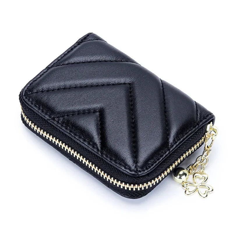 New Women's Sheepskin & ID Holders, Exquisite High-end Multi-card Capacity Card Wallet Embroidered Cute Small Bag with Embo