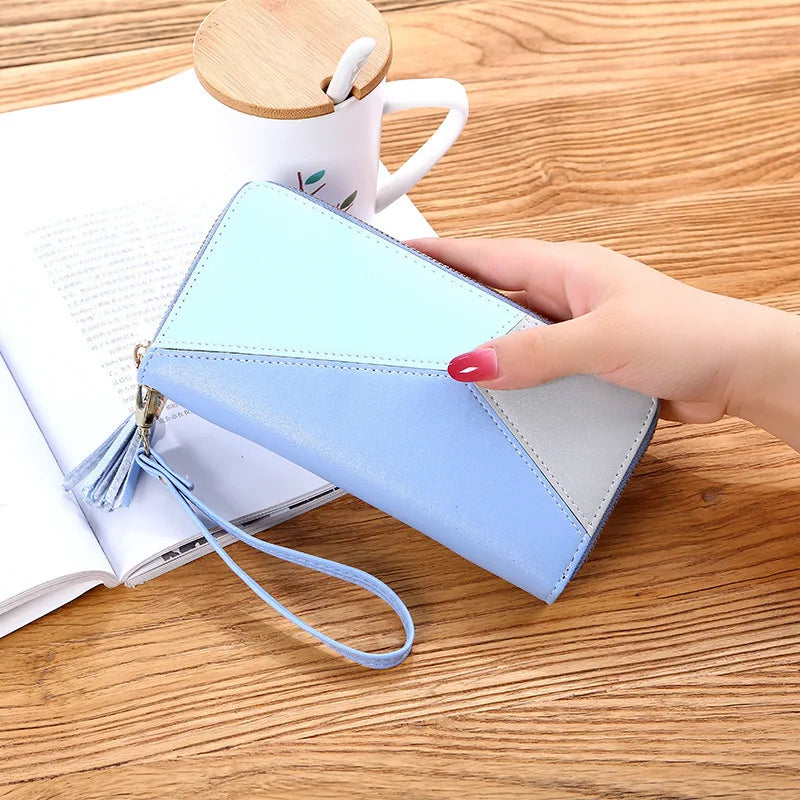New Womens Long Wallets PU Leather Color Splicing Tassels Zipper Rabit Ornament Wallet for Lady Clutch Wallet Cards Holder Purse