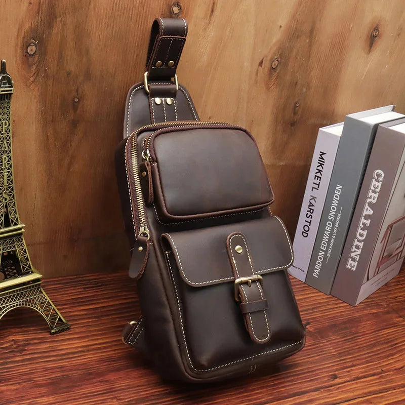Newsbirds High Quality Big Real Cowhide s Crazy Horse Leather Men's Sling Bag Chest Pack For Man Male