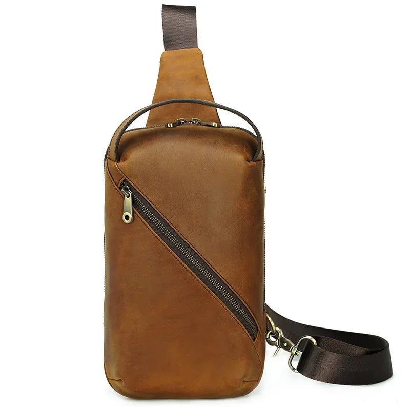 Newsbirds Vintage Fashion Leather Chest Pack Real Cowhide Crossbody s Sling s Outdoor Men Bag