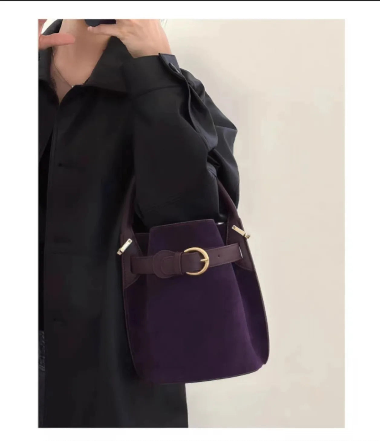 Niche Designer Frosted Cowhide Bucket Bag Women's Retro Ins Style Single Shoulder Crossbody Versatile Handbags Commuter Bolsos