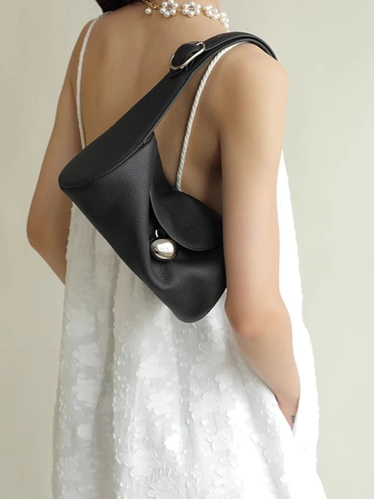 Niche New Cylinder Bag High Fashion Large Capacity Fashion Retro Cowhide Lychee Pattern Handbags Versatile One Shoulder Purses