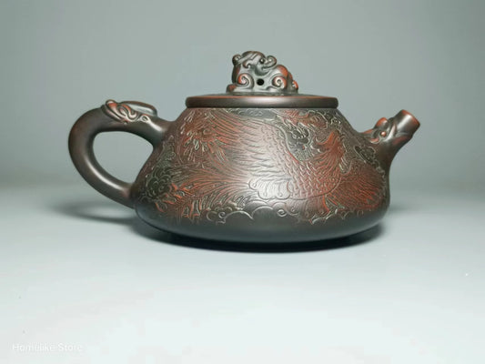 Nixing Handmade Teapot Master Dragon and Phoenix Carving filter handmade nixing clay customized gifts authentic theiere