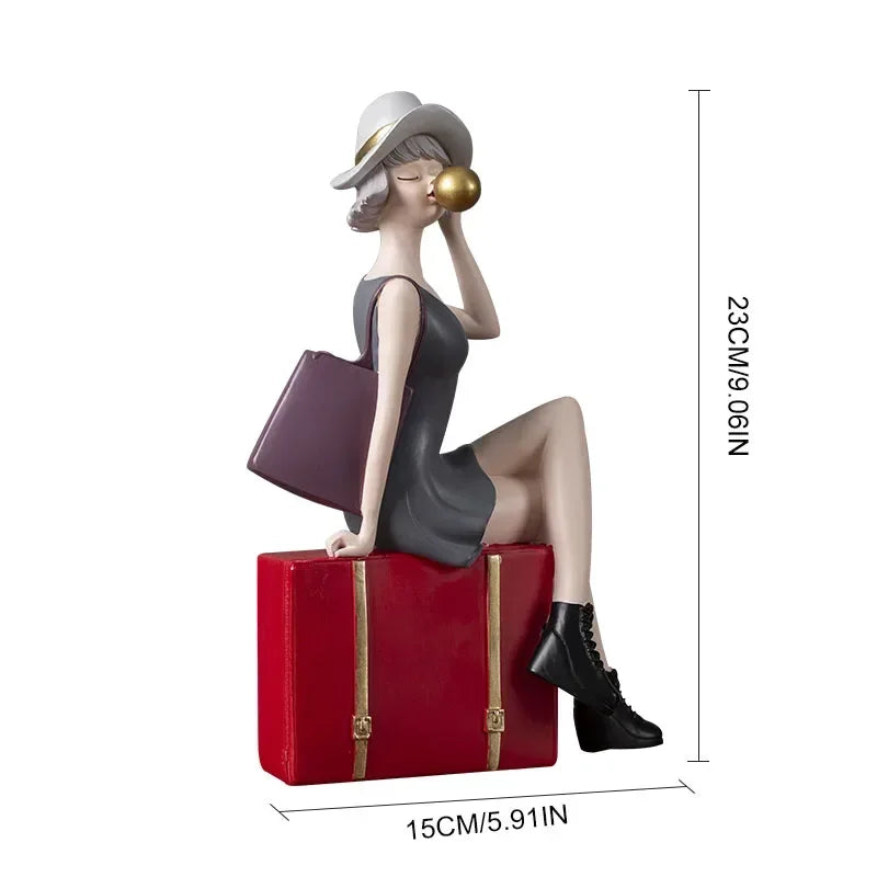 Nordic Light Luxury Resin Modern Bubble Girl Sculpture Ornament Home Living Room Office Desktop Statue Crafts Valentine Day Gift