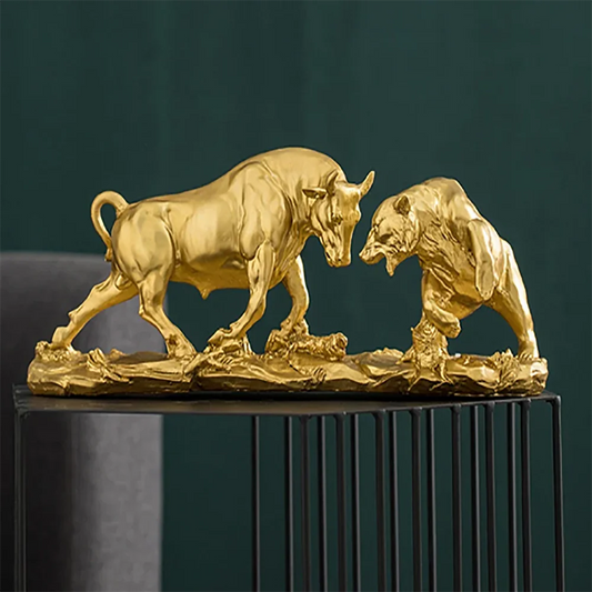 Nordic Luxury Gilded Ox Bear Sculpture Animal Statue Retro Resin Office Living Room Bedroom Home Decoration Accessories