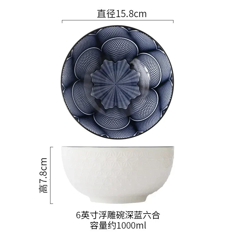 Northern Europe Wind Bowl Inch Glaze Down Painted Pottery Porcelain Tableware Household Ramen Restaurant Soup Ceramic Bowls
