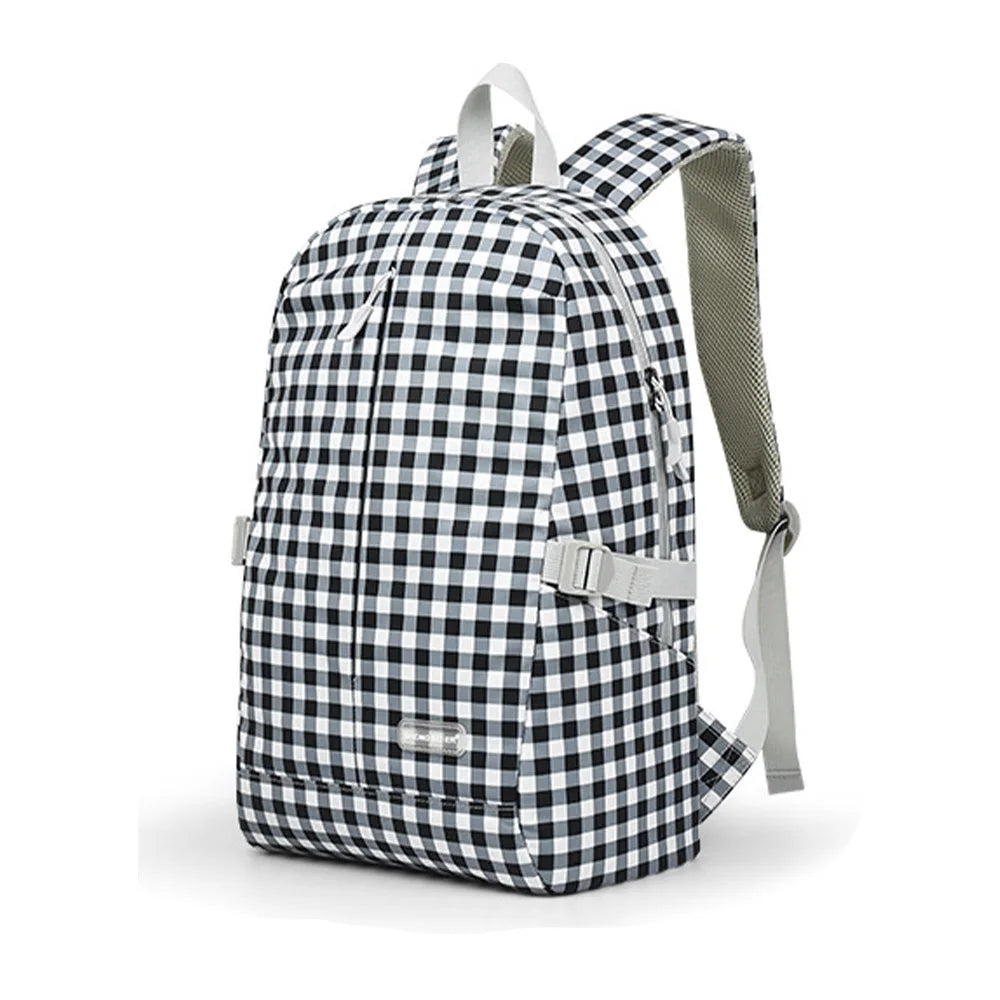 Nylon Backpack for Girls Large Capacity Shoulder Bag Ladies Laptop Bag Student Schoolbag Small Plaid Pattern Bright Summer Bag