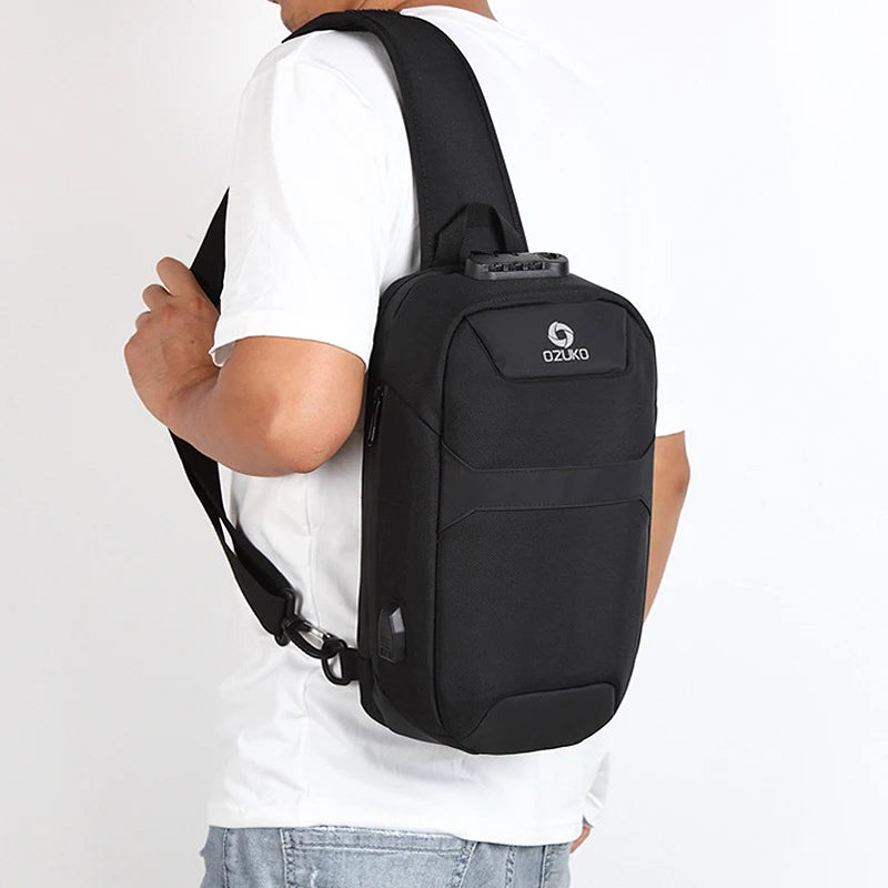 OZUKO Handbag Man Crossbody Bags Male Waterproof USB Charging Chest Pack Short Trip Messenger Sling Bag Shoulder Chest Bag
