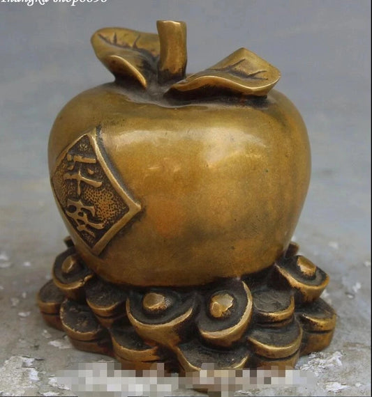 Old China Pure Wealth Money Yuanbao Auspicious Apple Apples Fruit Statue