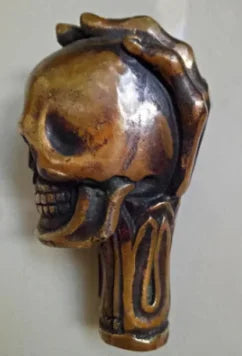 Old Chinese Bronze Handmade Carved Skull Statue Cane Walking Stick Head