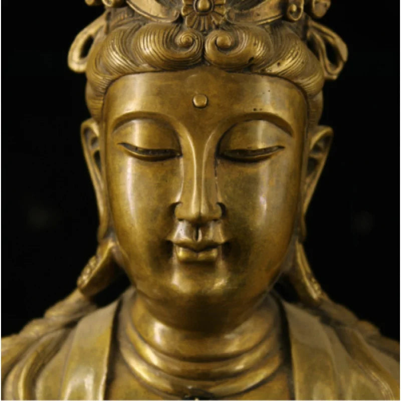 Old Chinese Tibetan Buddhism brass mosaic gem Guanyin Handmade art statue