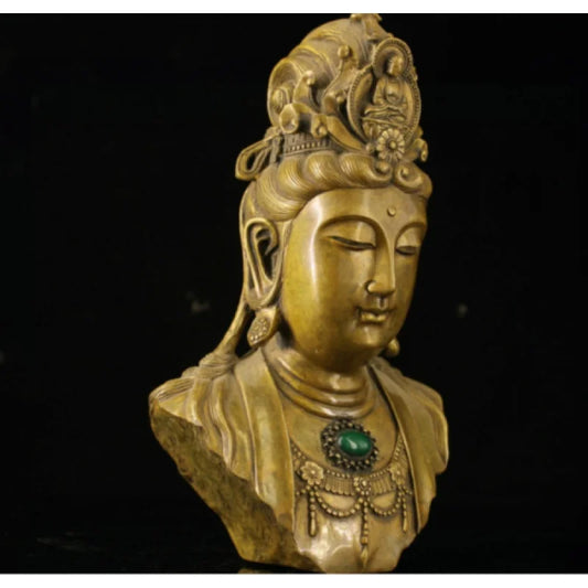 Old Chinese Tibetan Buddhism brass mosaic gem Guanyin Handmade art statue