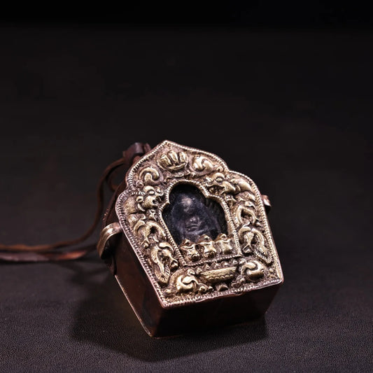 Old Collection Tibetan Handmade Copper Amulet Box Statue Pendant
