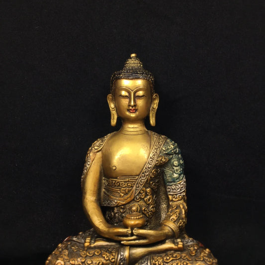 Old Tibet Tibetan Buddhist Bronze painted Shakyamuni Buddha Statue